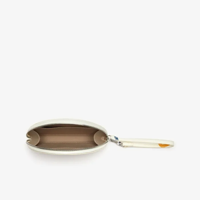 Small Leather Goods Lacoste Womens Daily Classic Coated Print Canvas Half Moon Clutch Alphabet Egret Online