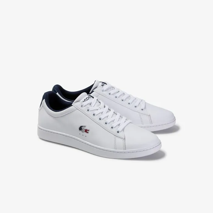 Sneakers Lacoste Mens Carnaby Evo Leather and Synthetic Sneakers WhiteNavyRed Outlet Factory