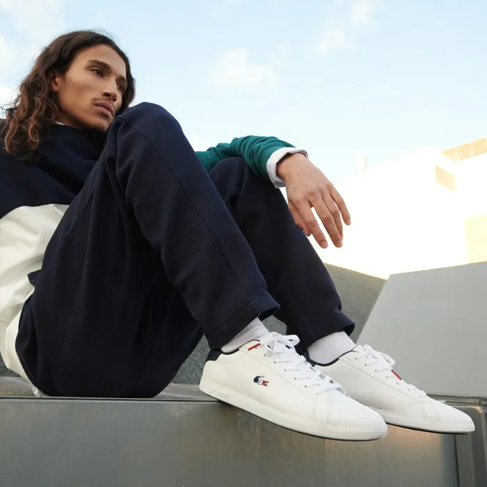 Sneakers Lacoste Mens Carnaby Evo Leather and Synthetic Sneakers WhiteNavyRed Outlet Factory