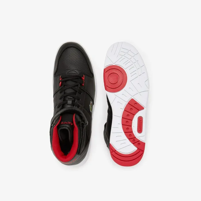 Sneakers Lacoste Mens Tramline Mid Leather Sneakers BlackRed On Sale
