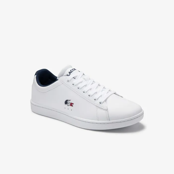 Sneakers Lacoste Womens Carnaby Evo Tricolore Leather and Synthetic Sneakers WhiteNavyRed Gift Ideas