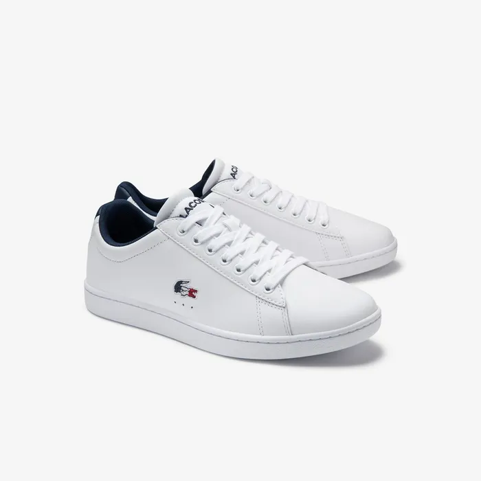 Sneakers Lacoste Womens Carnaby Evo Tricolore Leather and Synthetic Sneakers WhiteNavyRed Gift Ideas