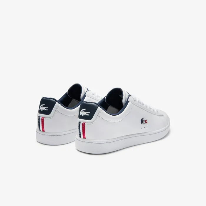 Sneakers Lacoste Womens Carnaby Evo Tricolore Leather and Synthetic Sneakers WhiteNavyRed Gift Ideas