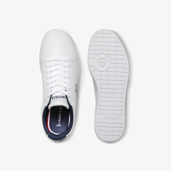 Sneakers Lacoste Womens Carnaby Evo Tricolore Leather and Synthetic Sneakers WhiteNavyRed Gift Ideas