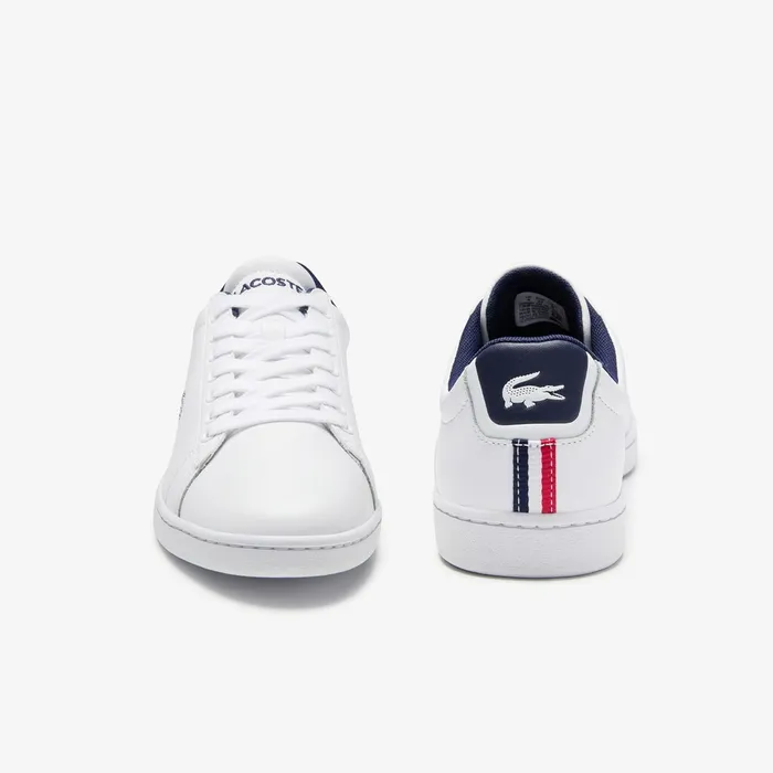 Sneakers Lacoste Womens Carnaby Evo Tricolore Leather and Synthetic Sneakers WhiteNavyRed Gift Ideas