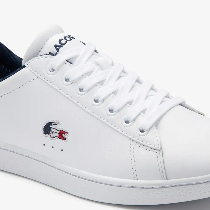 Sneakers Lacoste Womens Carnaby Evo Tricolore Leather and Synthetic Sneakers WhiteNavyRed Gift Ideas
