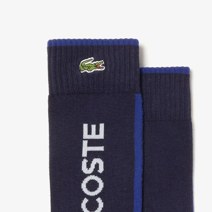 Socks Lacoste Mens SPORT Striped And Logo Socks Navy BlueRedGrey Cheap On Sale