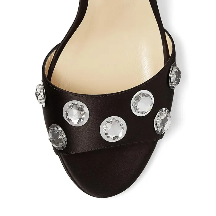 Stacey 65 Black Satin Mules With Crystal Paillettes Embroidery Blackcrystal Women JIMMY CHOO Mules