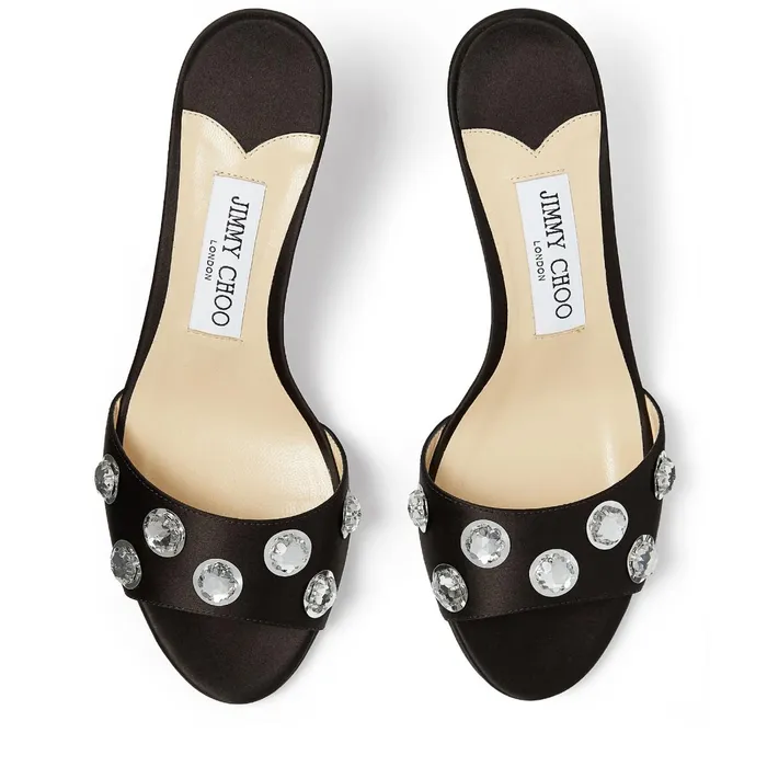 Stacey 65 Black Satin Mules With Crystal Paillettes Embroidery Blackcrystal Women JIMMY CHOO Mules