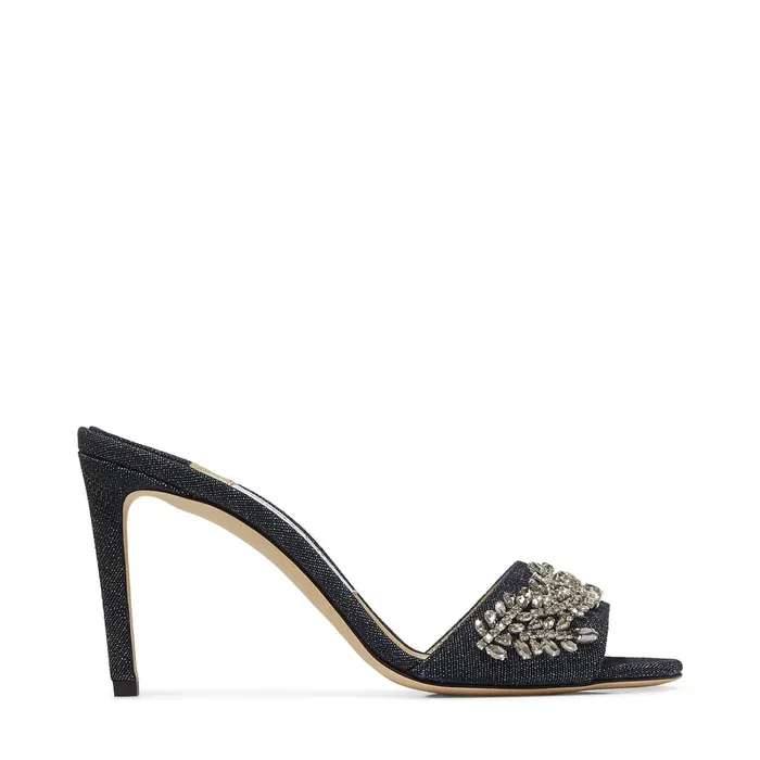 Stacey 85 Indigo Denim Mules With Crystal Embroidery Indigo Women JIMMY CHOO Mules Stacey 85 Indigo Denim Mules With Crystal Embroidery Indigo Women JIMMY CHOO Mules
