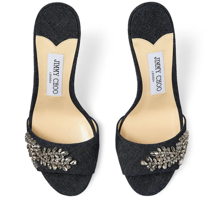 Stacey 85 Indigo Denim Mules With Crystal Embroidery Indigo Women JIMMY CHOO Mules