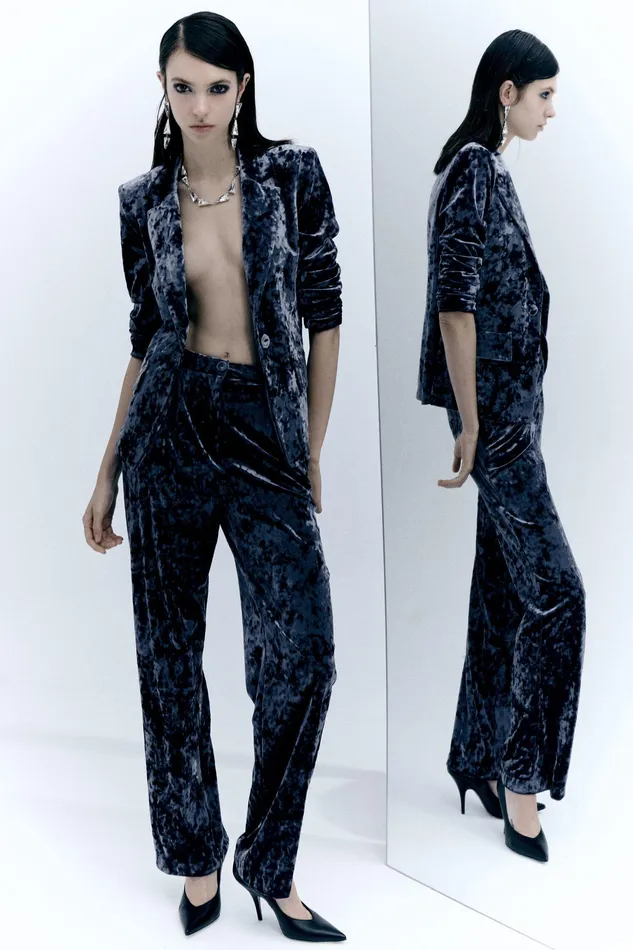 Straight Cut Women Patrizia Pepe Flowing Velvet Pants Atmosphere Blue