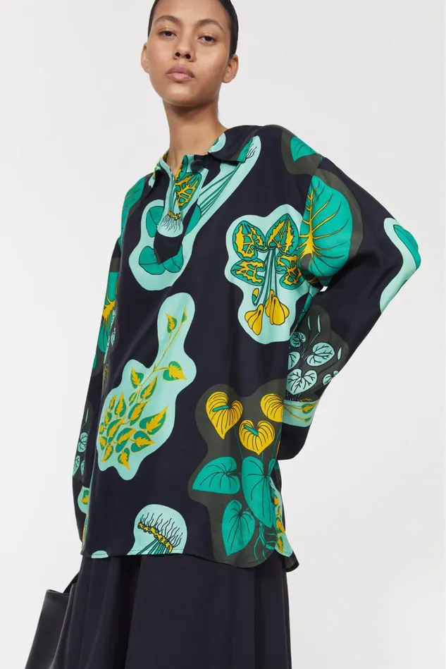 Sunshine Leaf Shirt Black Women Rodebjer Shirts and Blouses