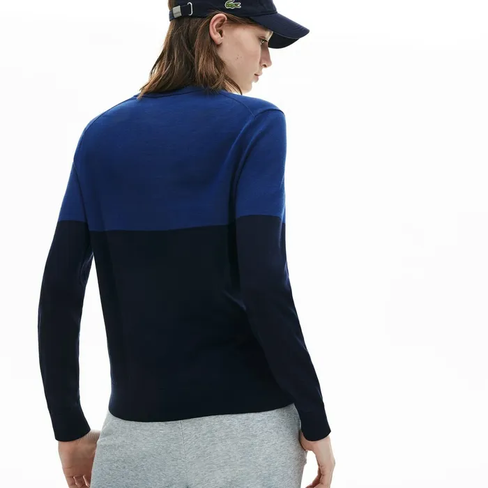 Sweaters and Sweatshirts Lacoste Womens Colorblock Cotton Vneck Sweater Navy Blue Near Me
