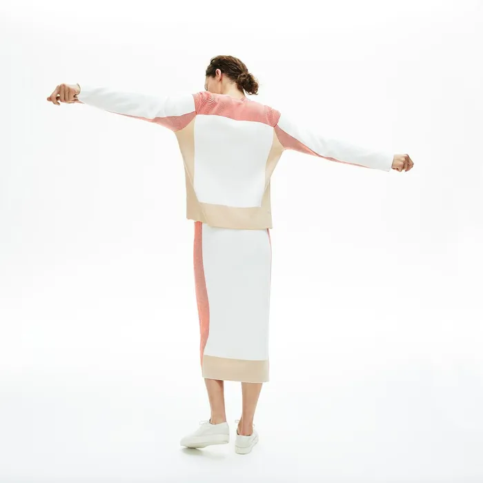 Sweaters and Sweatshirts Lacoste Womens Colorblock Knit Crew Neck Sweater WhiteLight BrownRed Shop Online