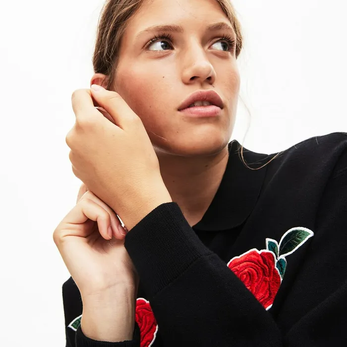 Sweaters and Sweatshirts Lacoste Womens LIVE RoseEmbroidered Cropped Sweater Black Shop Online