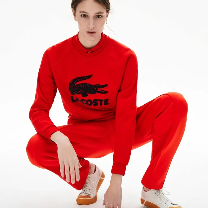 Sweaters and Sweatshirts Lacoste Womens Printed Fleece Sweatshirt RedNavy Blue Popular Sweaters and Sweatshirts Lacoste Womens Printed Fleece Sweatshirt RedNavy Blue Popular