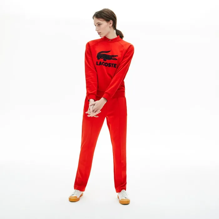 Sweaters and Sweatshirts Lacoste Womens Printed Fleece Sweatshirt RedNavy Blue Popular
