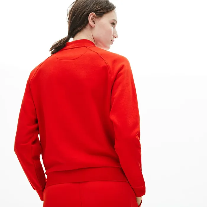 Sweaters and Sweatshirts Lacoste Womens Printed Fleece Sweatshirt RedNavy Blue Popular