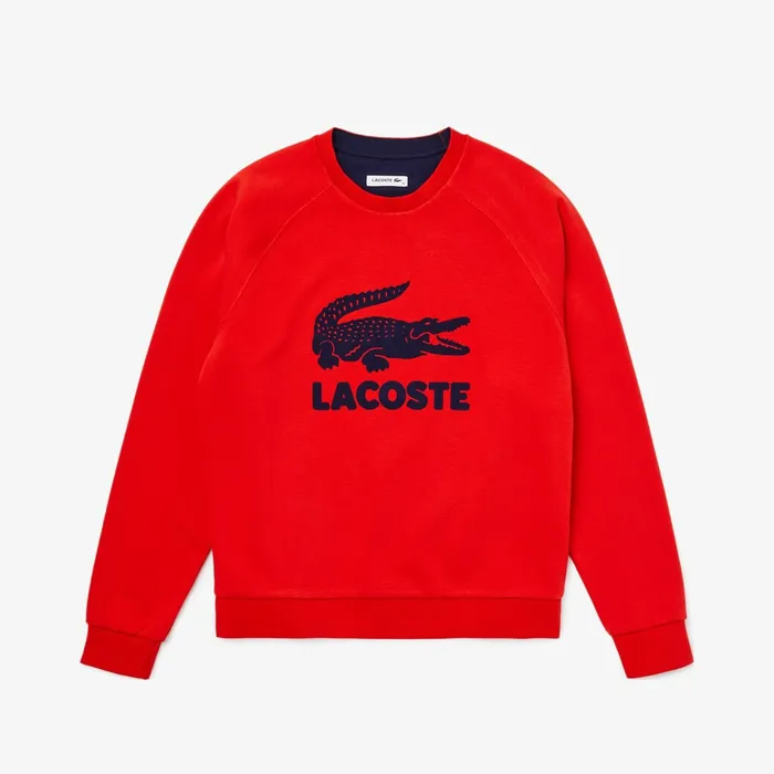 Sweaters and Sweatshirts Lacoste Womens Printed Fleece Sweatshirt RedNavy Blue Popular