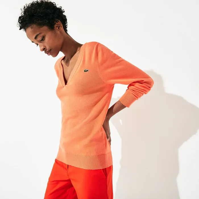 Sweaters and Sweatshirts Lacoste Womens SPORT Vneck Sweater Orange Cheap On Sale Sweaters and Sweatshirts Lacoste Womens SPORT Vneck Sweater Orange Cheap On Sale