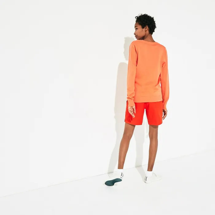 Sweaters and Sweatshirts Lacoste Womens SPORT Vneck Sweater Orange Cheap On Sale