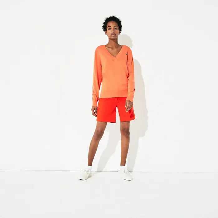 Sweaters and Sweatshirts Lacoste Womens SPORT Vneck Sweater Orange Cheap On Sale