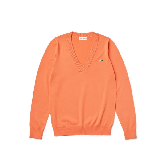 Sweaters and Sweatshirts Lacoste Womens SPORT Vneck Sweater Orange Cheap On Sale