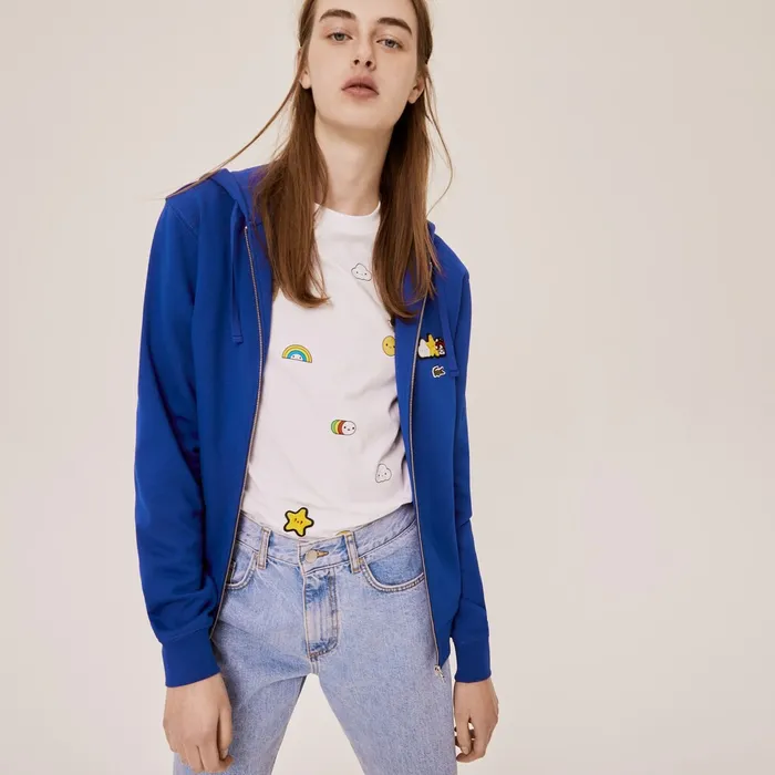 Sweaters and Sweatshirts Lacoste Womens Unisex x FriendsWithYou Design Zippered Jacket Blue Gift for Friend
