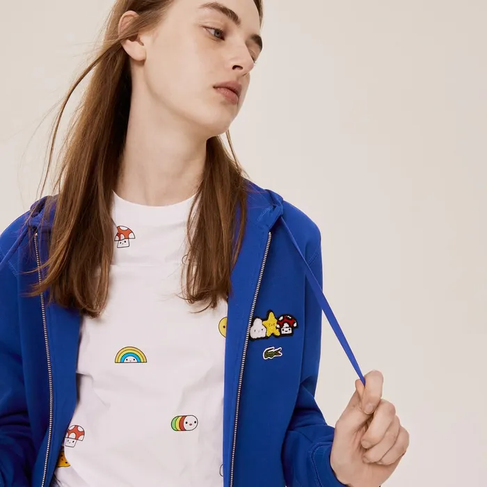 Sweaters and Sweatshirts Lacoste Womens Unisex x FriendsWithYou Design Zippered Jacket Blue Gift for Friend