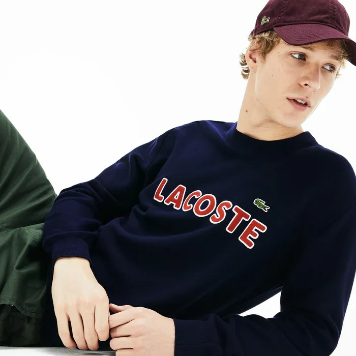 Sweaters Lacoste Mens Crew Neck Cotton Sweater Navy BlueBrown Gift for Friend Sweaters Lacoste Mens Crew Neck Cotton Sweater Navy BlueBrown Gift for Friend