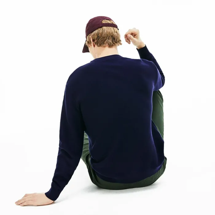 Sweaters Lacoste Mens Crew Neck Cotton Sweater Navy BlueBrown Gift for Friend