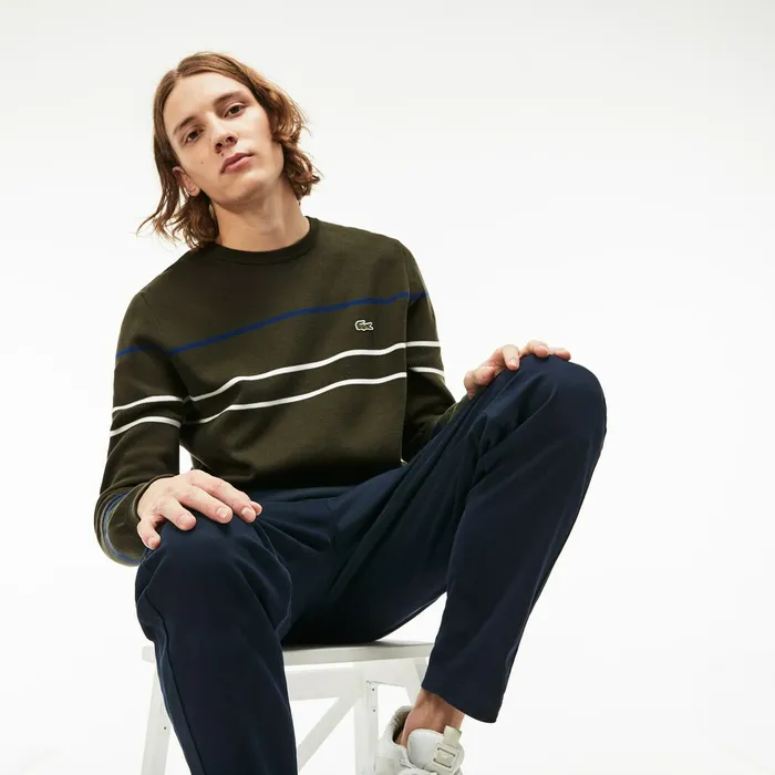 Sweaters Lacoste Mens Crew Neck Multicolor Striped Milano Cotton Sweater Khaki GreenBlueNavy BlueWhite Online Sweaters Lacoste Mens Crew Neck Multicolor Striped Milano Cotton Sweater Khaki GreenBlueNavy BlueWhite Online