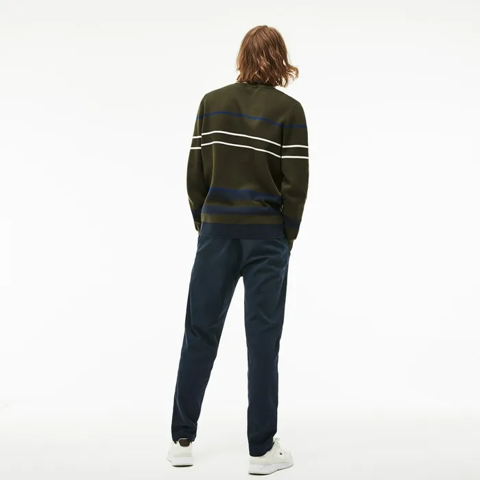Sweaters Lacoste Mens Crew Neck Multicolor Striped Milano Cotton Sweater Khaki GreenBlueNavy BlueWhite Online