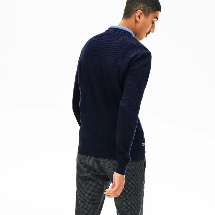 Sweaters Lacoste Mens Crewneck Embroidered Cotton Blend Sweater Navy Blue Popular