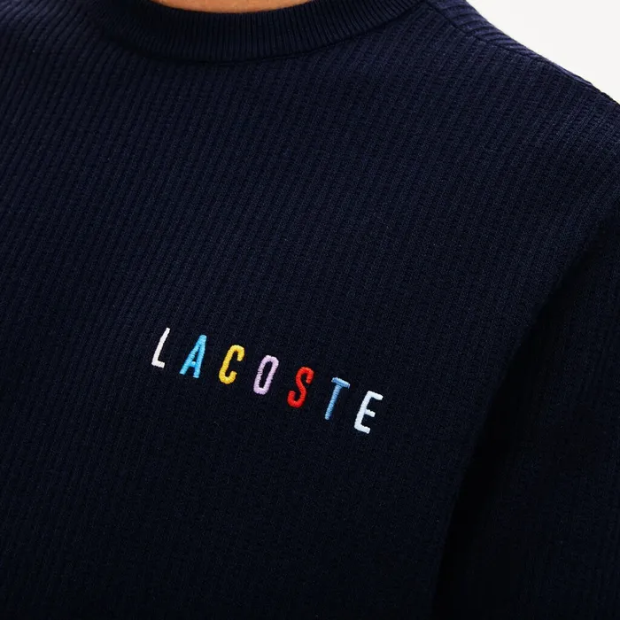 Sweaters Lacoste Mens Crewneck Embroidered Cotton Blend Sweater Navy Blue Popular