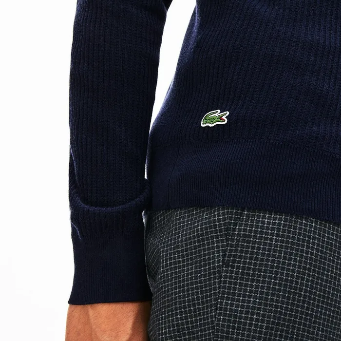 Sweaters Lacoste Mens Crewneck Embroidered Cotton Blend Sweater Navy Blue Popular