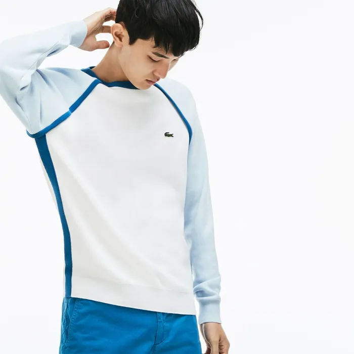 Sweaters Lacoste Mens Made in France Crew Neck Sweater WhiteLight BlueBlue Gift for Friend Sweaters Lacoste Mens Made in France Crew Neck Sweater WhiteLight BlueBlue Gift for Friend