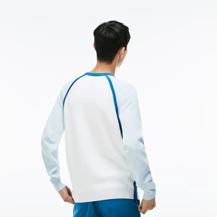 Sweaters Lacoste Mens Made in France Crew Neck Sweater WhiteLight BlueBlue Gift for Friend