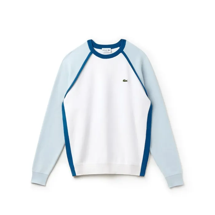 Sweaters Lacoste Mens Made in France Crew Neck Sweater WhiteLight BlueBlue Gift for Friend
