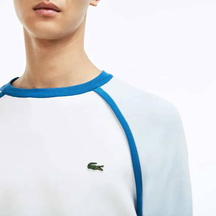 Sweaters Lacoste Mens Made in France Crew Neck Sweater WhiteLight BlueBlue Gift for Friend