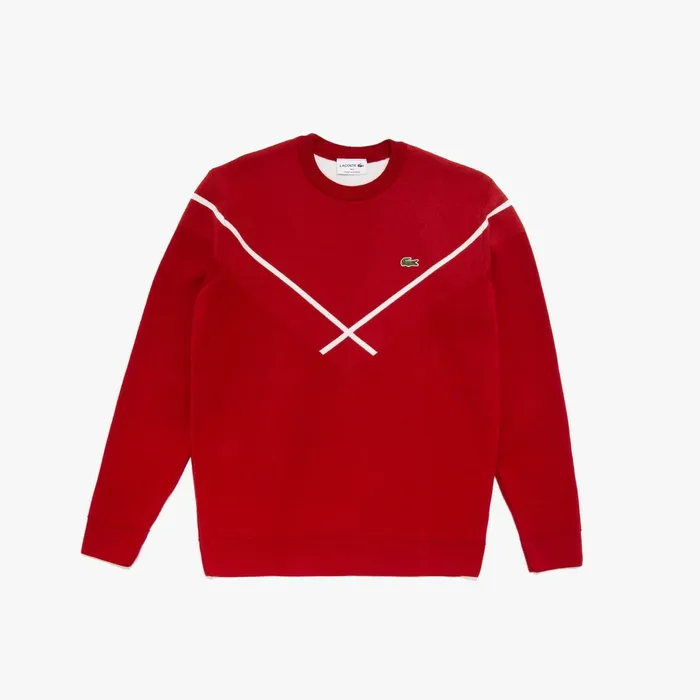 Sweaters Lacoste Mens Made In France Crewneck Jacquard Sweater BordeauxRedWhite Outlet Sweaters Lacoste Mens Made In France Crewneck Jacquard Sweater BordeauxRedWhite Outlet