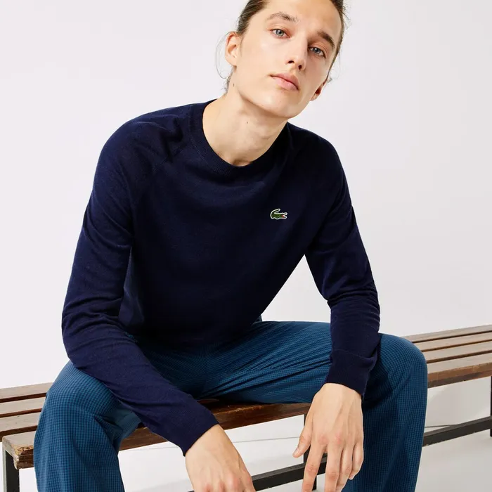 Sweaters Lacoste Mens SPORT BreathableKnit Golf Sweater Navy Blue Casaul