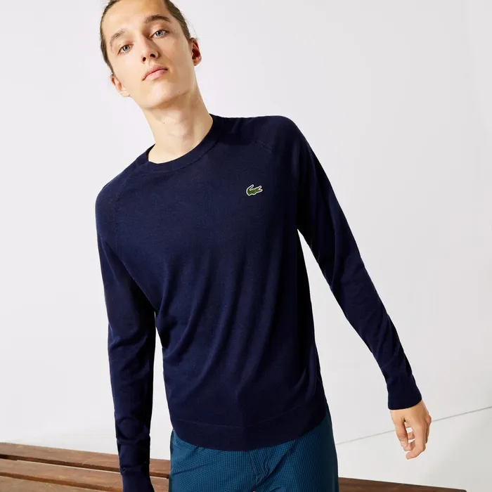 Sweaters Lacoste Mens SPORT BreathableKnit Golf Sweater Navy Blue Casaul