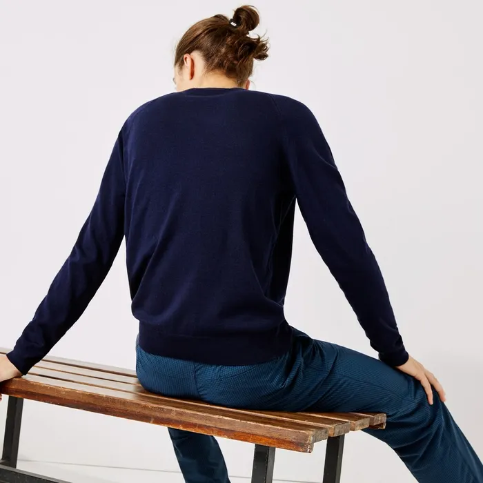 Sweaters Lacoste Mens SPORT BreathableKnit Golf Sweater Navy Blue Casaul
