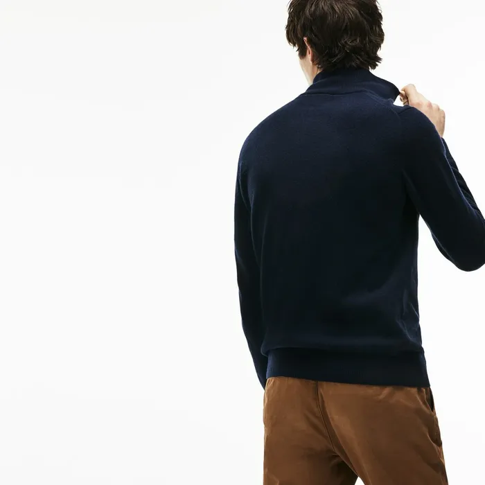 Sweaters Lacoste Mens StandupCollar Wool Sweater Navy BlueGreenWhite Near Me