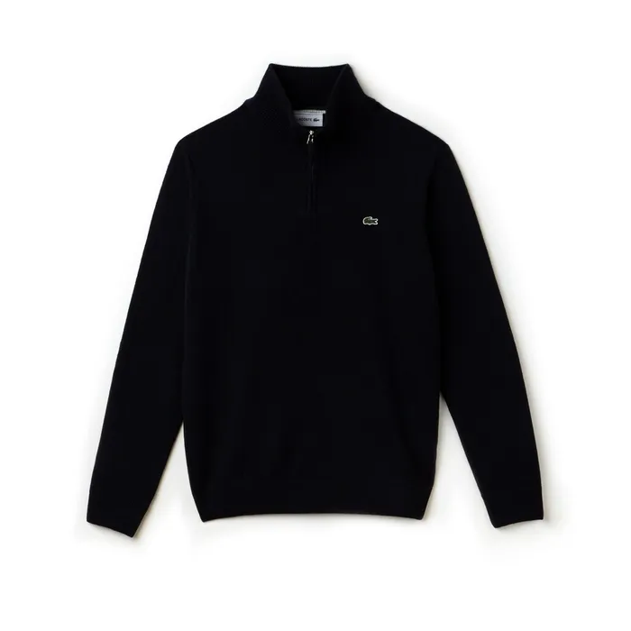 Sweaters Lacoste Mens StandupCollar Wool Sweater Navy BlueGreenWhite Near Me