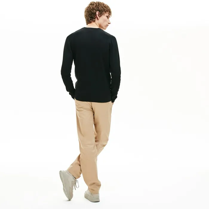 Sweaters Lacoste Mens Vneck Wool Jersey Sweater Black Gift for Friend