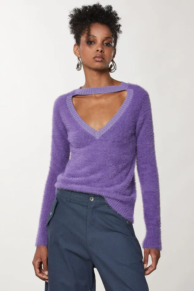 Sweaters Women Patrizia Pepe Fluffy High Neck Sweater Mineral Violet