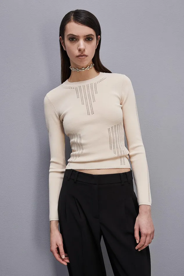 Sweaters Women Patrizia Pepe Viscose Bodycon Sweater Ivory Skin